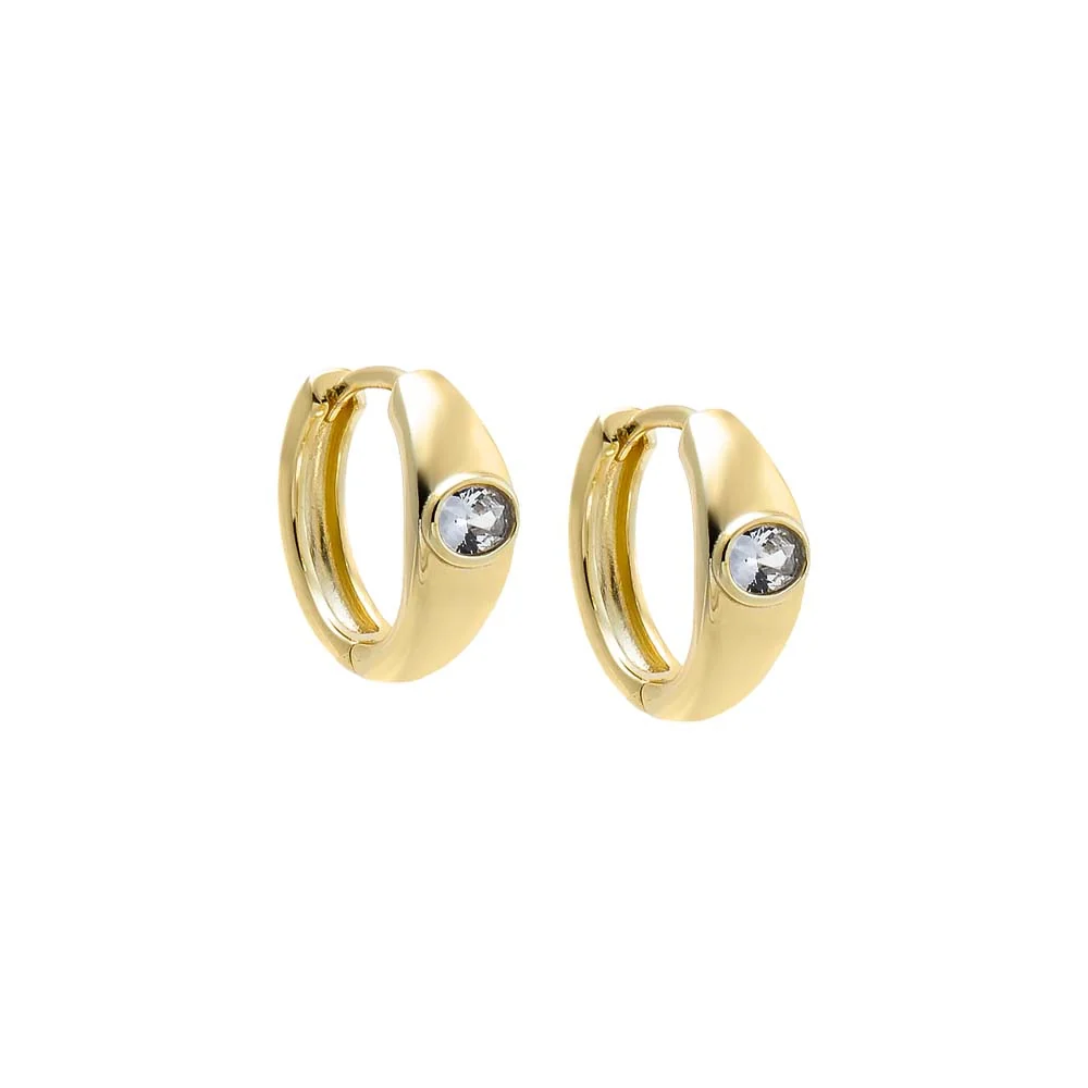 Round Embedded CZ Bezel Huggie Earring