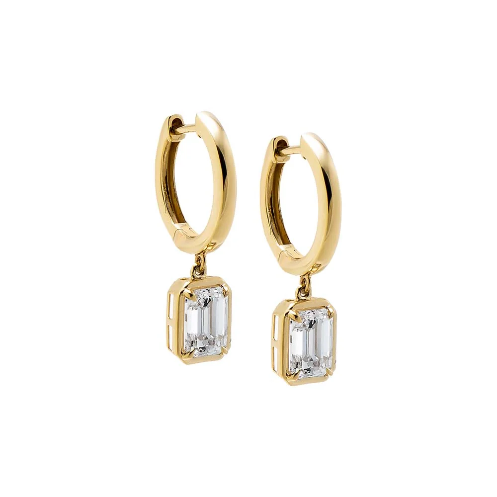 Lab Grown Diamond Emerald Drop Huggie Earring 14K