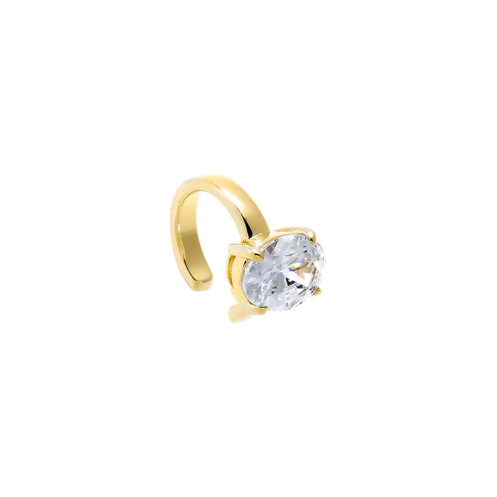 Solid Gold CZ Floating Oval Ear Cuff