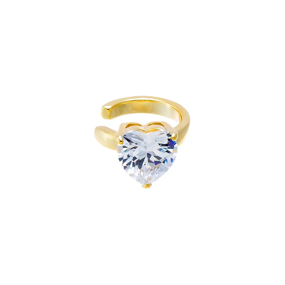 Solid Gold CZ Floating Heart Ear Cuff