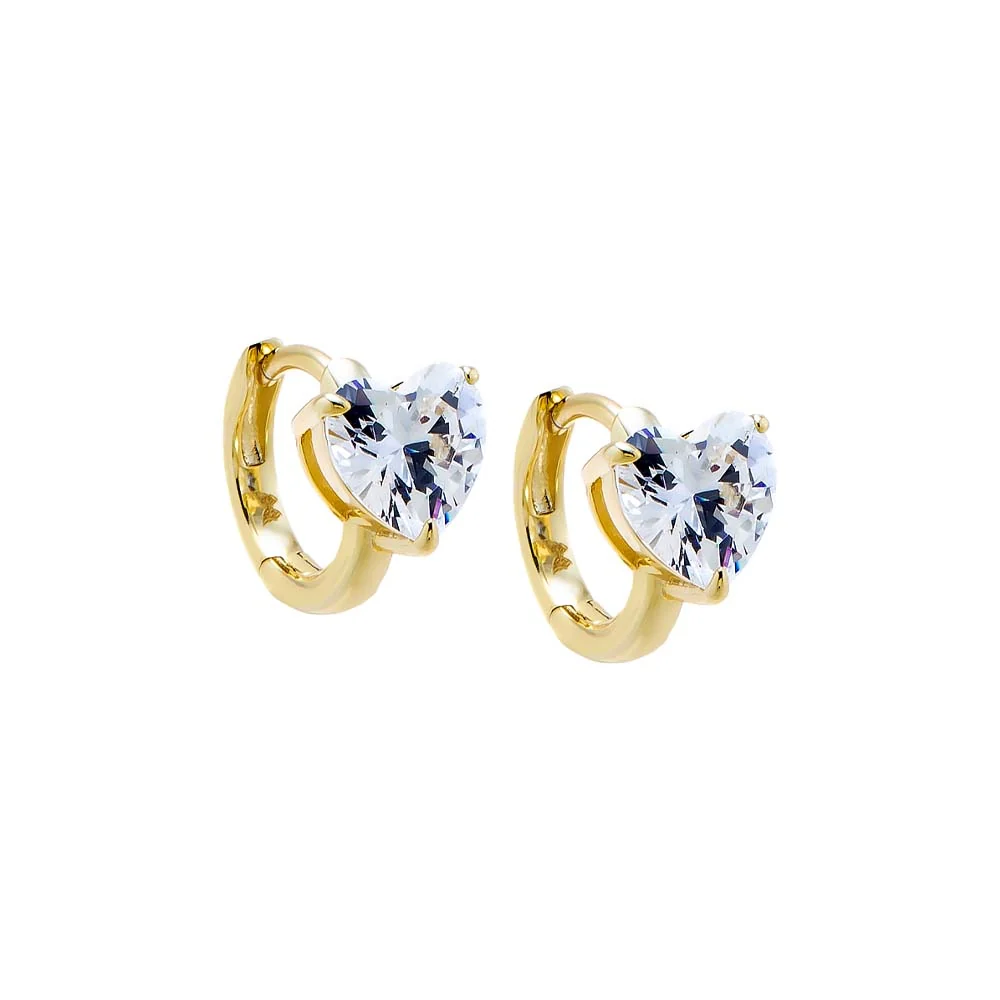 CZ Heart Solitaire Prong Set Huggie Earring