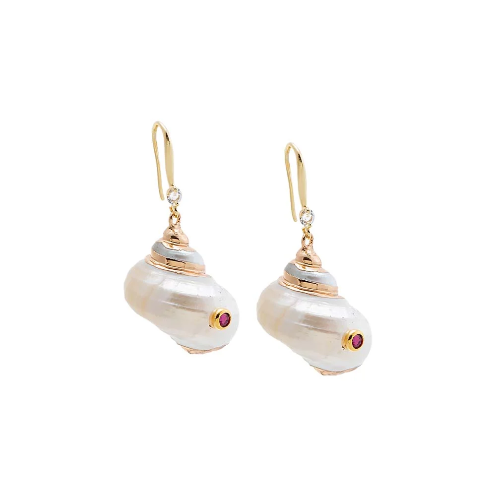 Natural Conch Shell Magenta Stone Earring