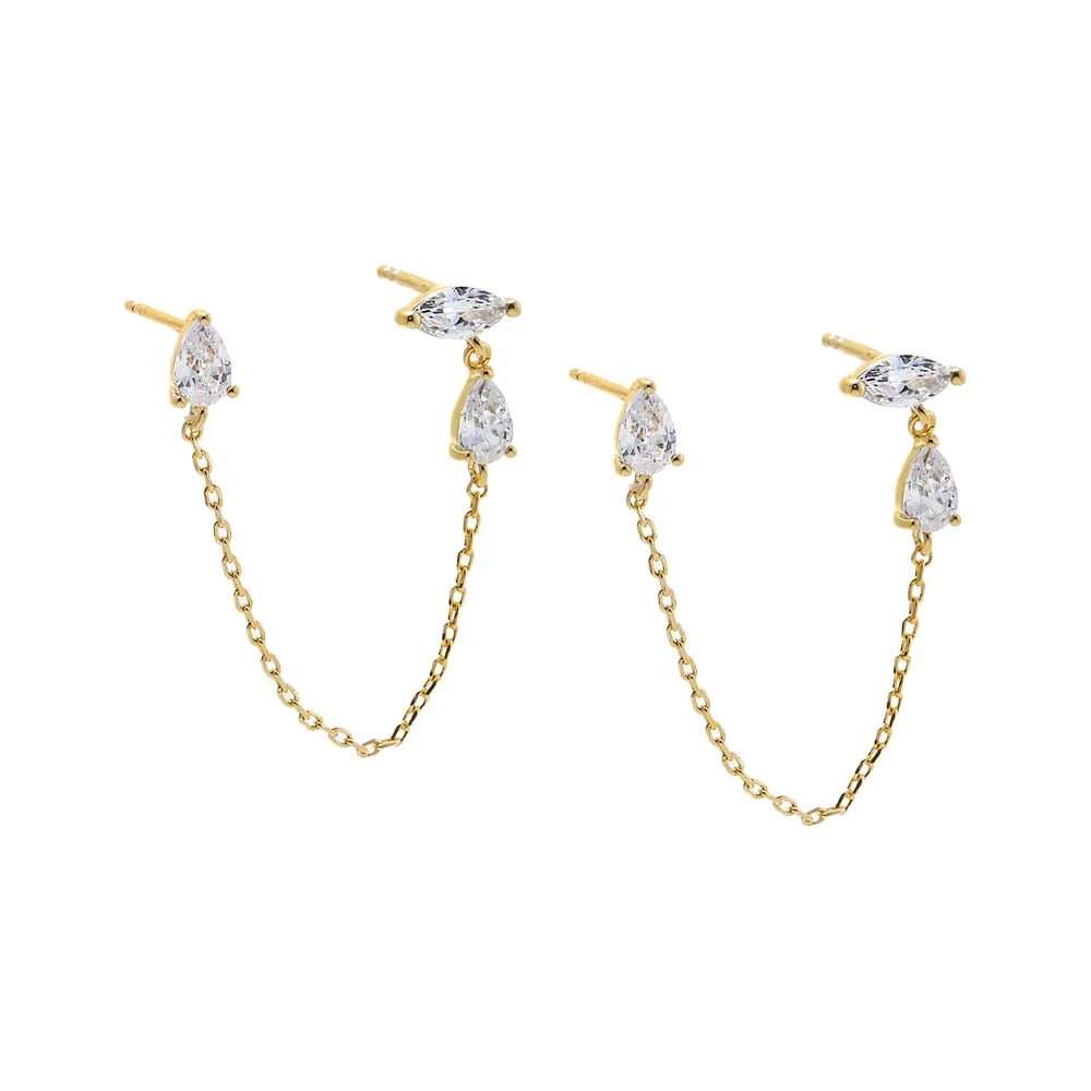 CZ Marquise X Pear Chain Stud Earring