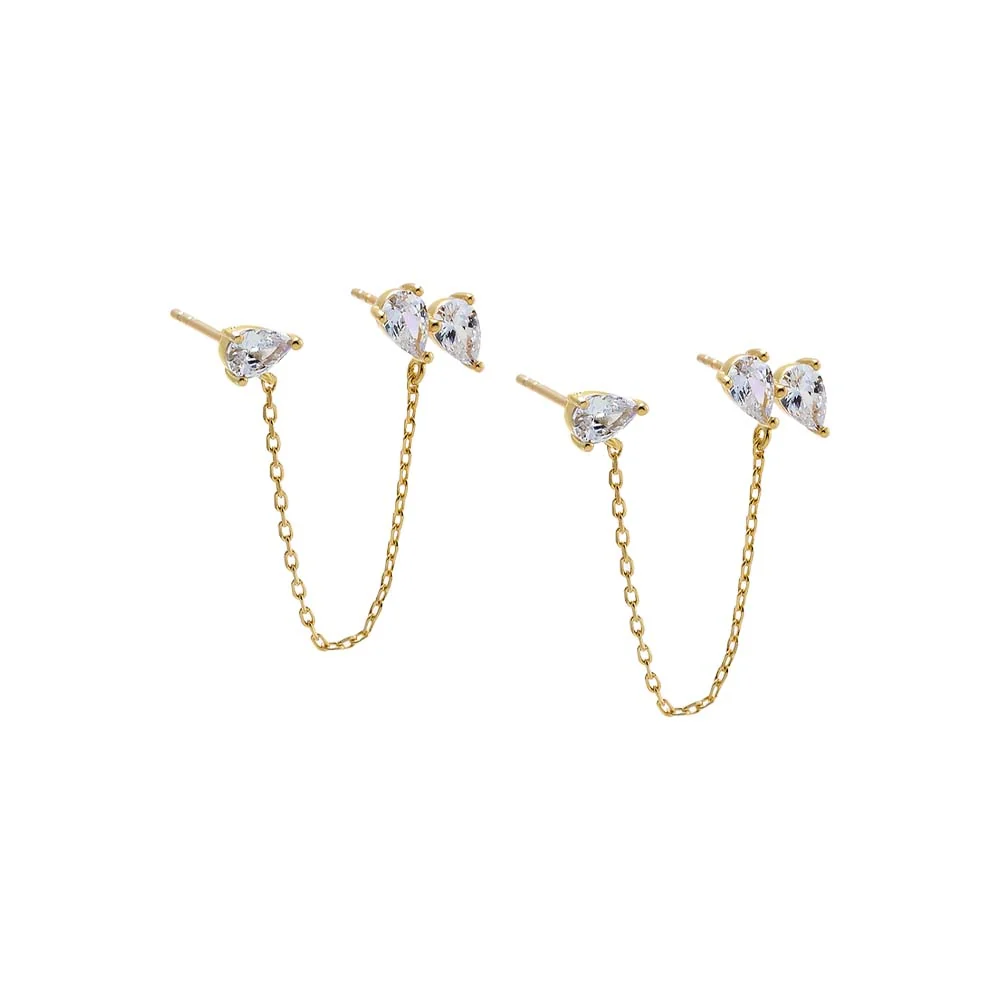 CZ Multi Pear Chain Stud Earring
