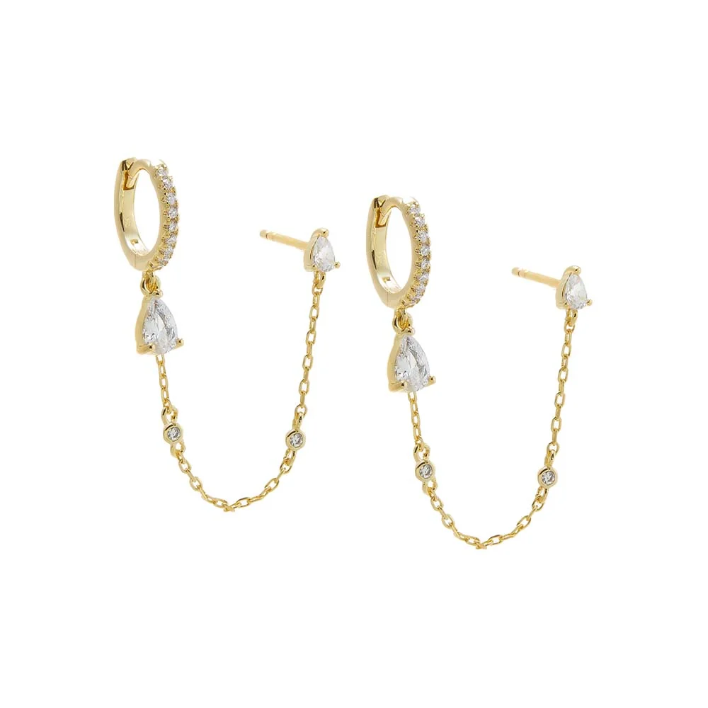 CZ Teardrop Huggie Earring