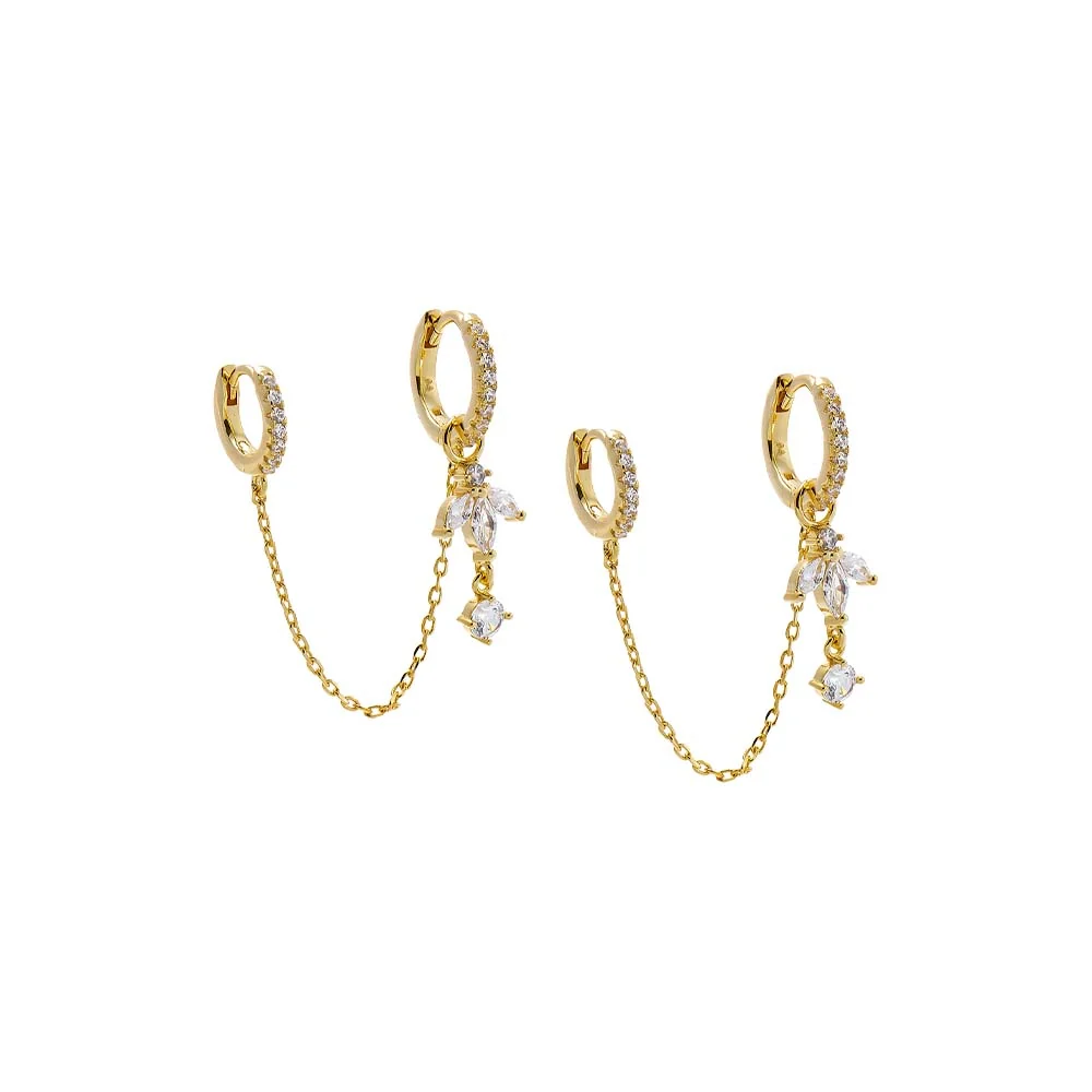 CZ Cluster Marquise Chain Huggie Earring