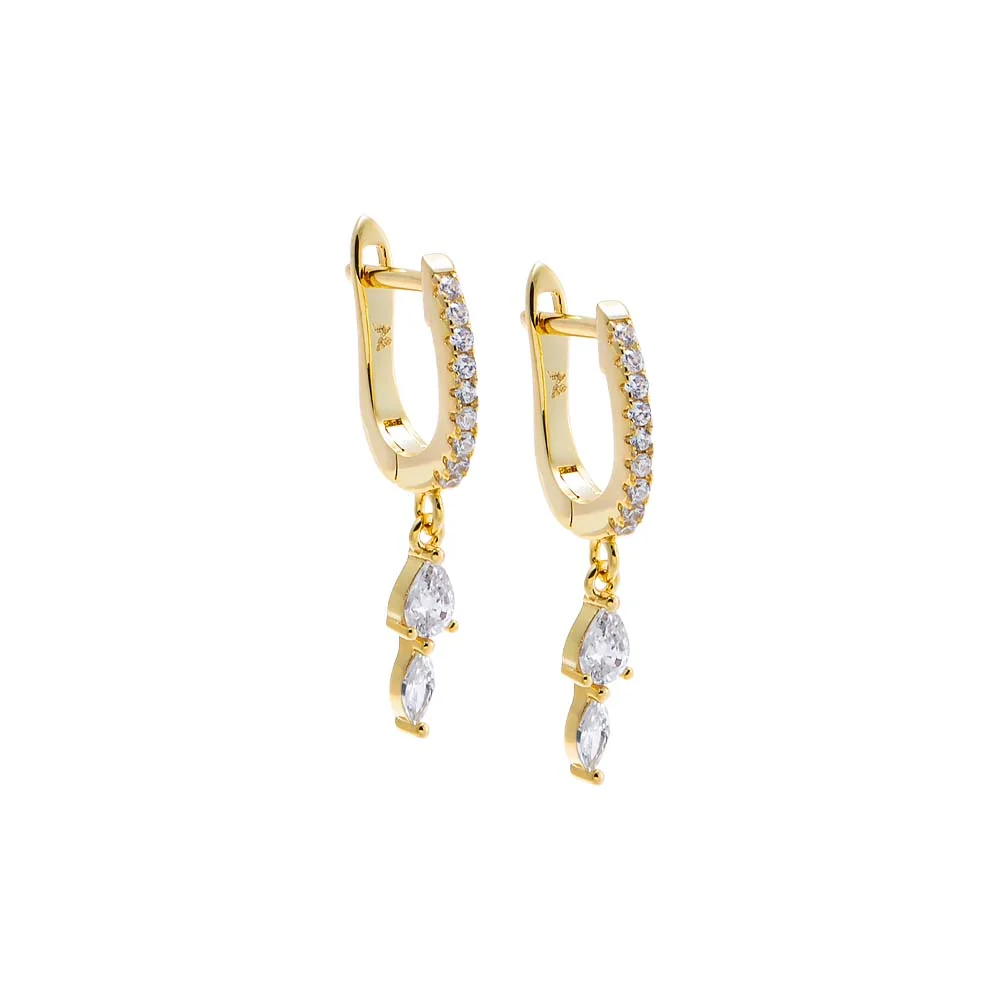 CZ Multi Shape Dangle Huggie Earring