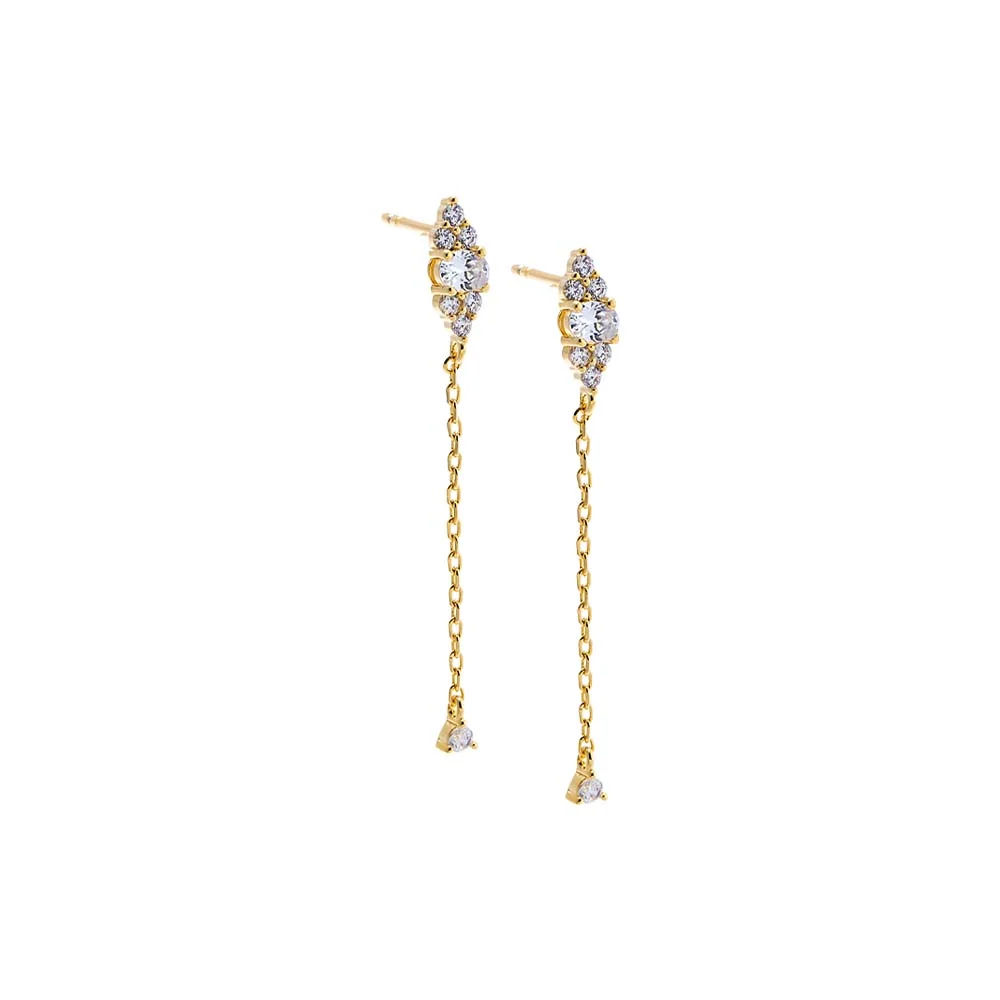 CZ Cluster Drop Chain Stud Earring
