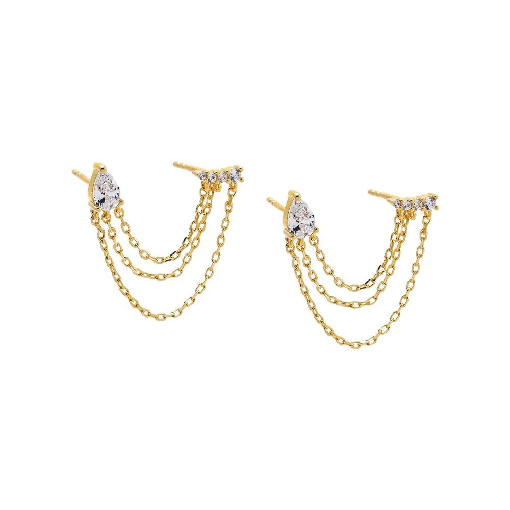 Bar X Pear Triple Chain Double Stud Earring