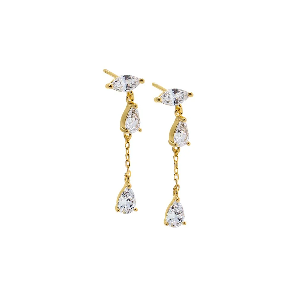 Multi Shape Drop Chain Stud Earring