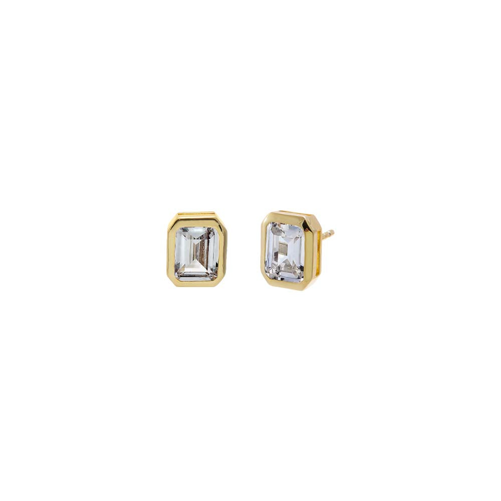 CZ Emerald Cut Bezel Set Stud Earring