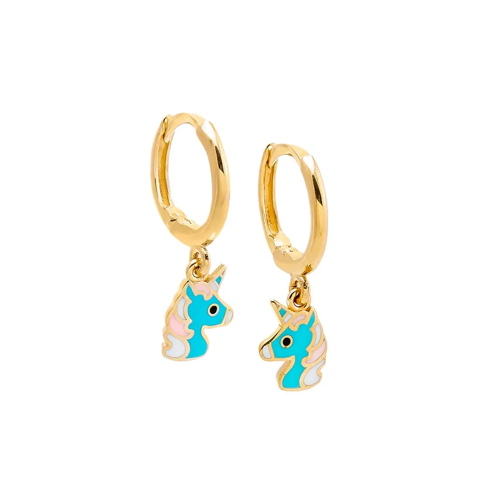 Kids Enamel Unicorn Huggie Earring 14K