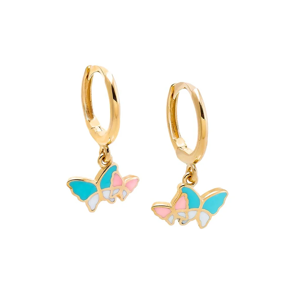 Kids Enamel Pastel Butterfly Huggie Earring 14K