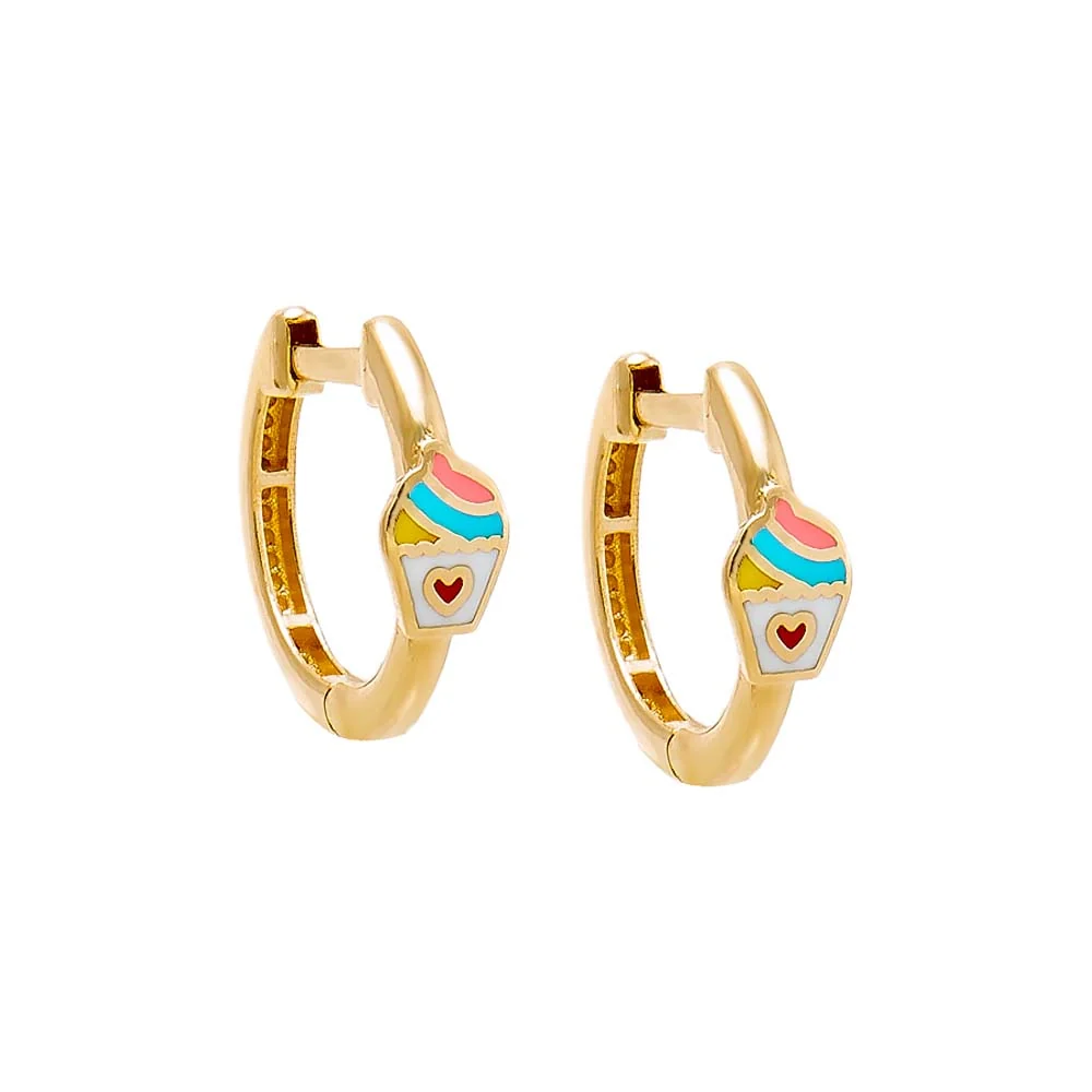 Kids Cupcake Huggie Earring 14K