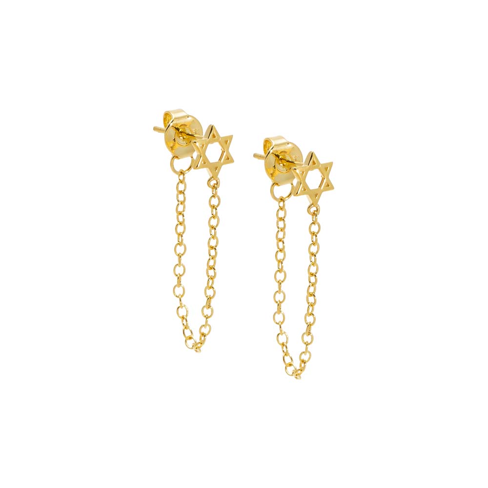 Solid Star of David Front Back Chain Stud Earring