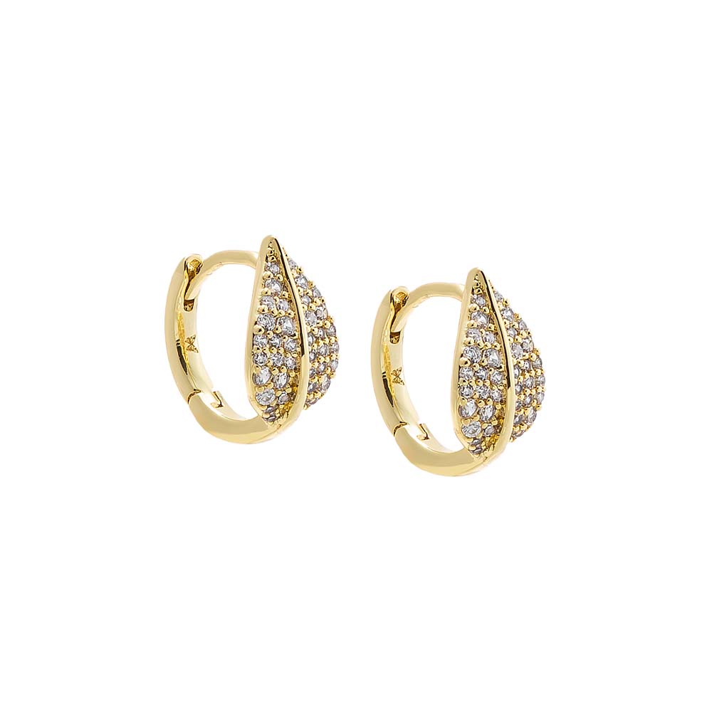 CZ Pave Leaf Huggie Earring