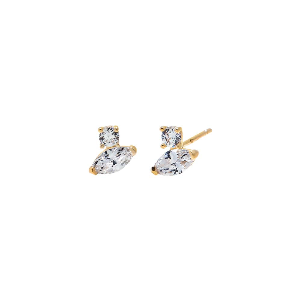 CZ Double Stone Stud Earring 14K