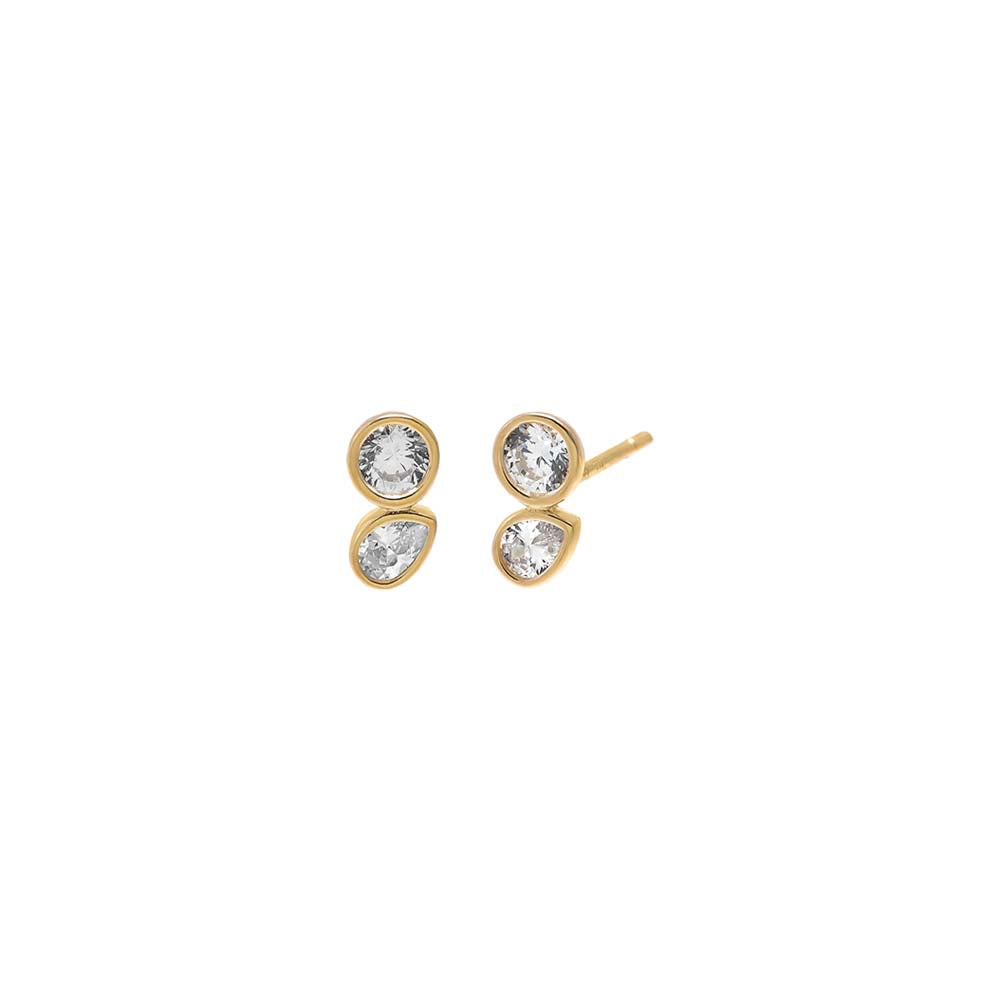 CZ Double Bezel Stone Stud Earring 14K