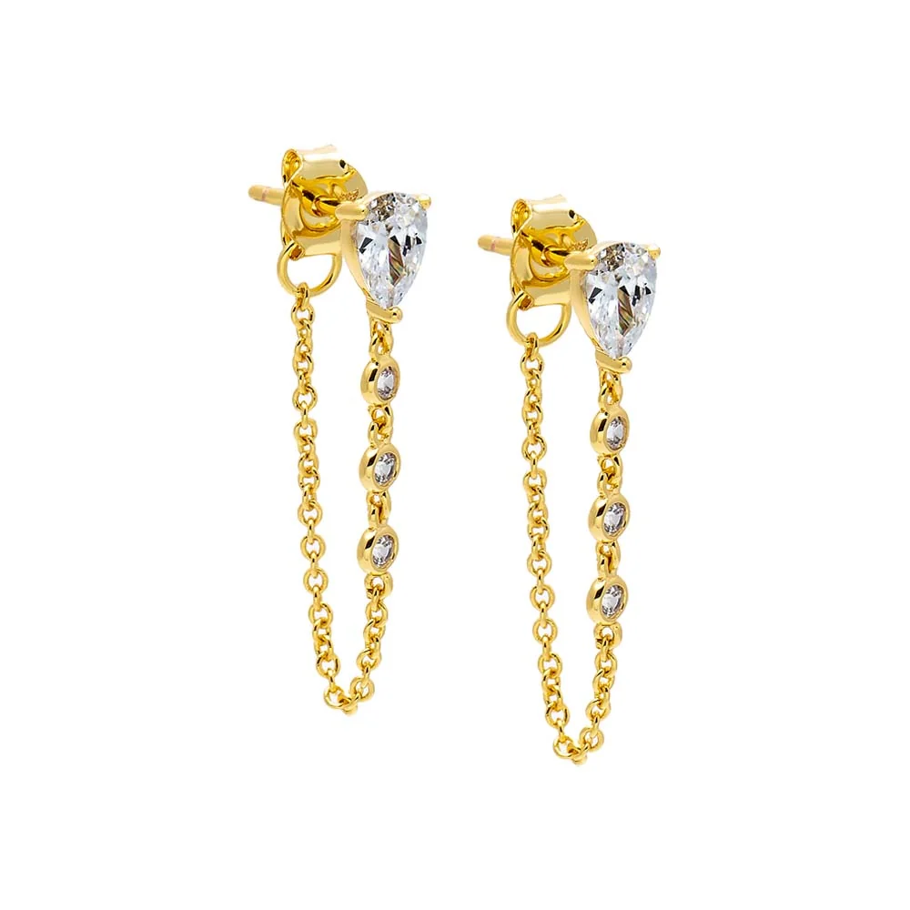 CZ Teardrop & Round Bezel Drop Stud Earring