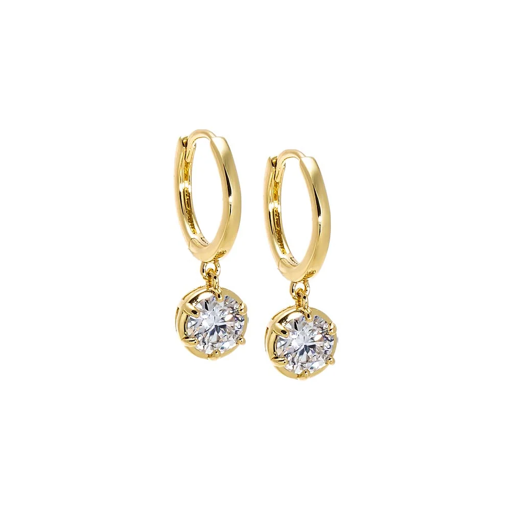 Moissanite Round Bezel Dangling Huggie Earring