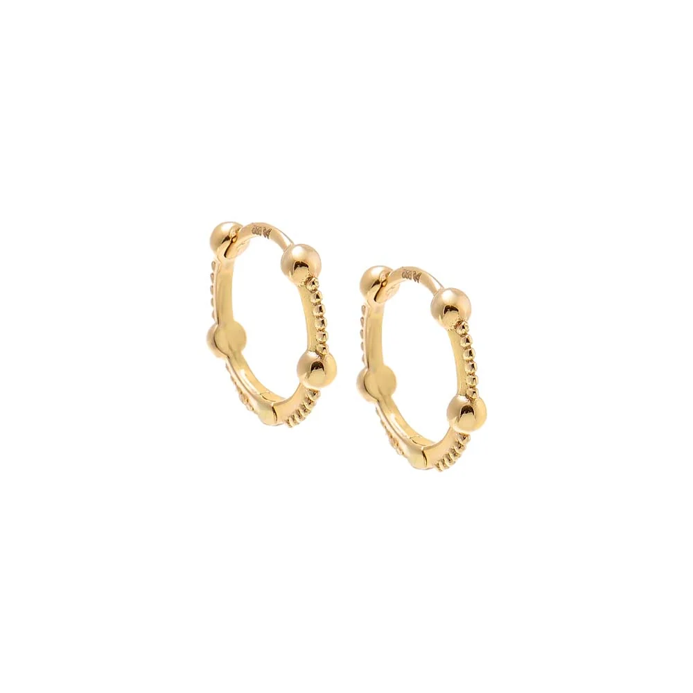Ball X Beaded Mini Huggie Earring 14K