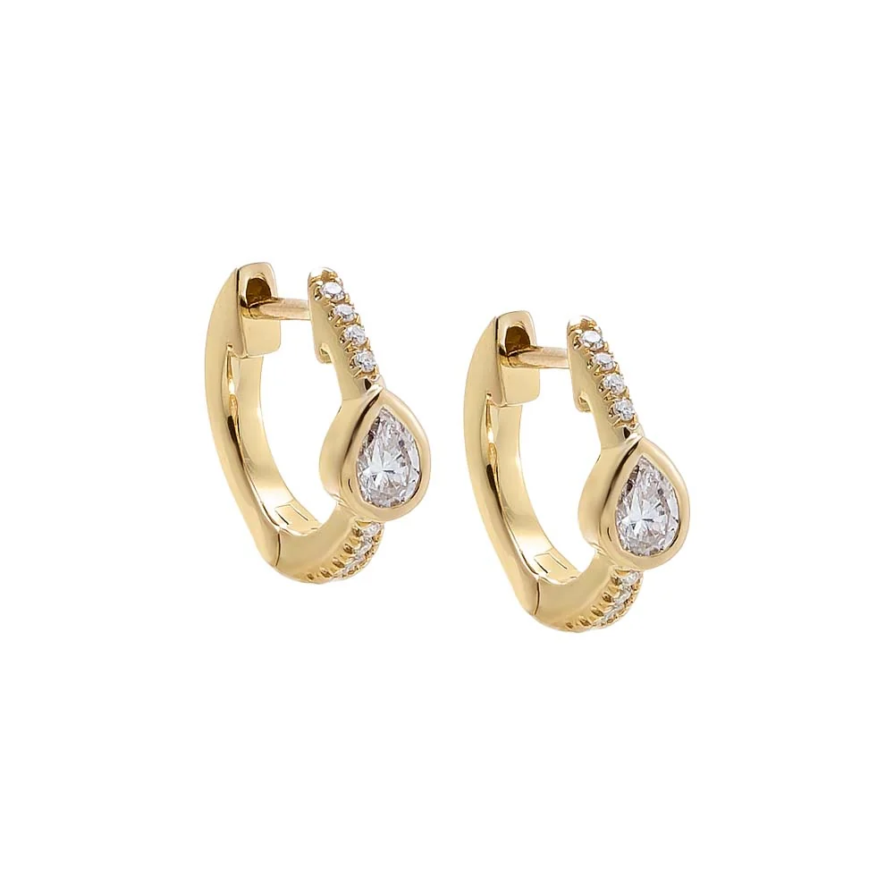 Diamond Pear Bezel Accent Pave Huggie Earring 14K