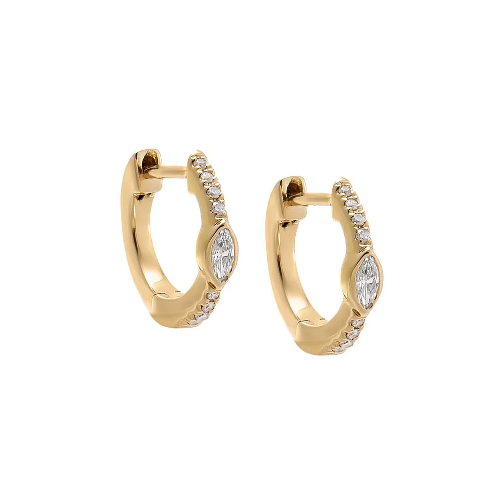 Diamond Marquise Bezel Accent Pave Huggie Earring 14K