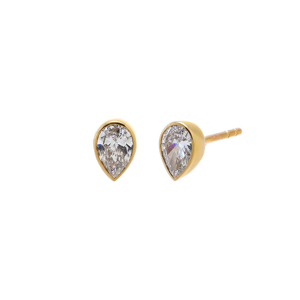 Lab Grown Diamond Pear Bezel Mini Stud Earring 14K
