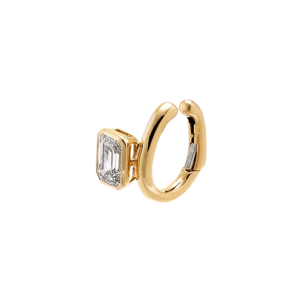Lab Grown Diamond Emerald Bezel Ear Cuff 14K