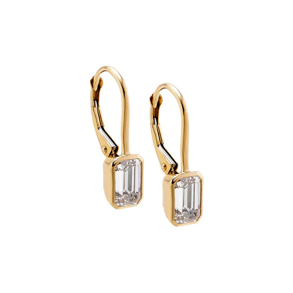 Lab Grown Diamond Emerald Bezel Dangling Huggie Earring 14K