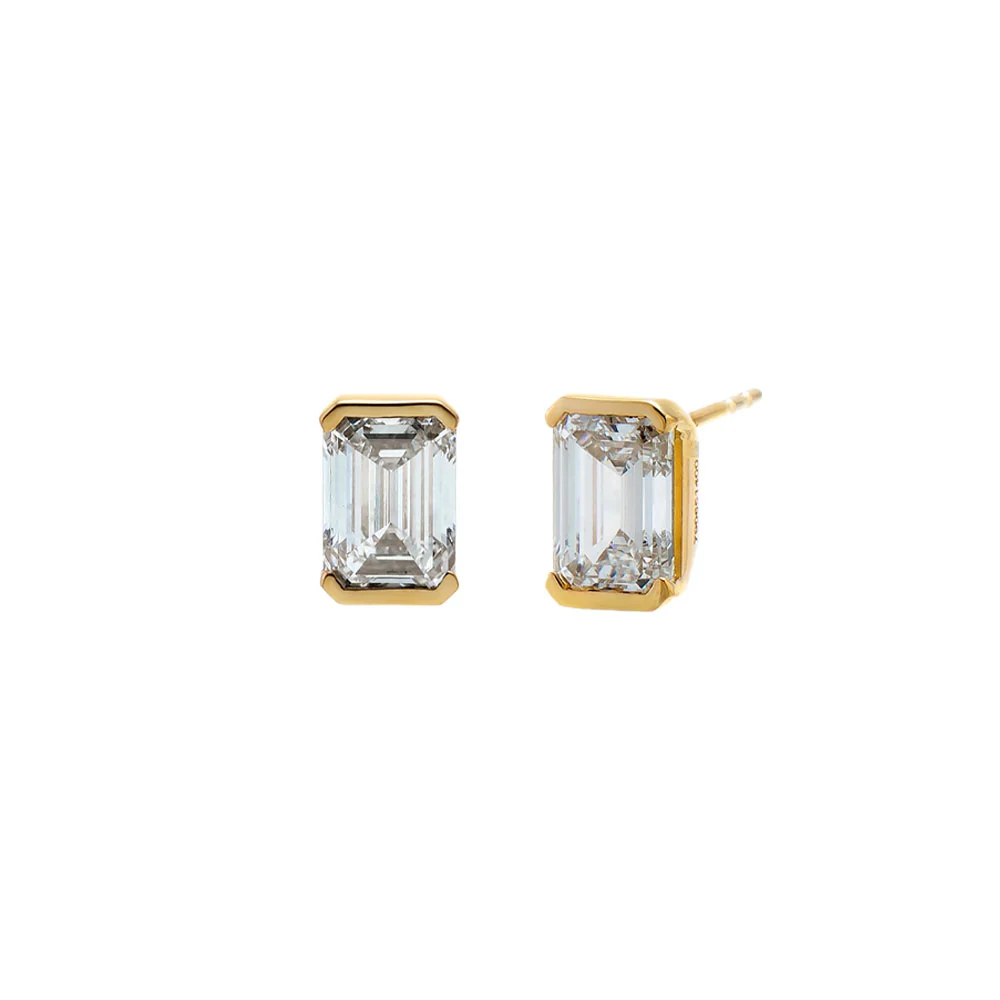 Lab Grown Diamond Emerald Slight Bezel Stud Earring 14K