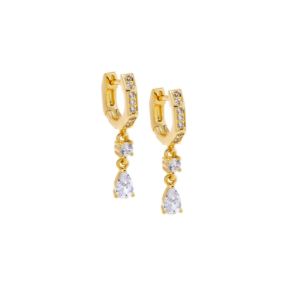 Pear CZ Drop Huggie Earring