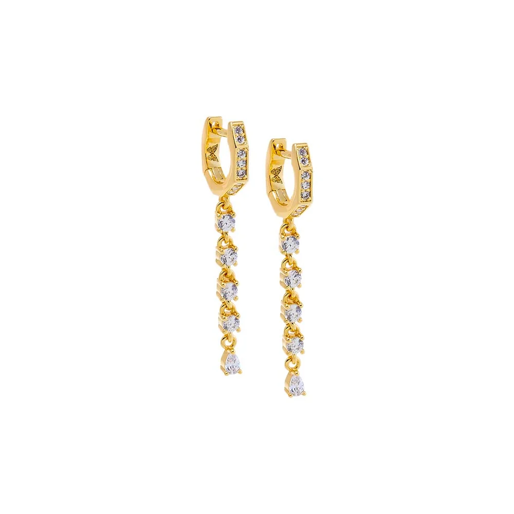 Pear CZ Drop Tennis Huggie Earring