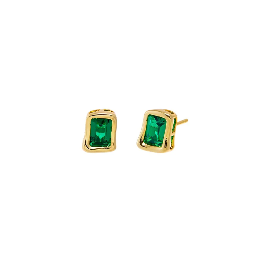 Emerald Green Curved Bezel CZ Stud Earring