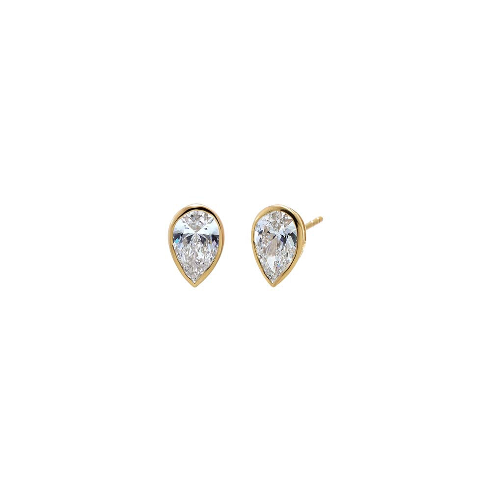 Lab Grown Diamond Pear Bezel Stud Earring 14K