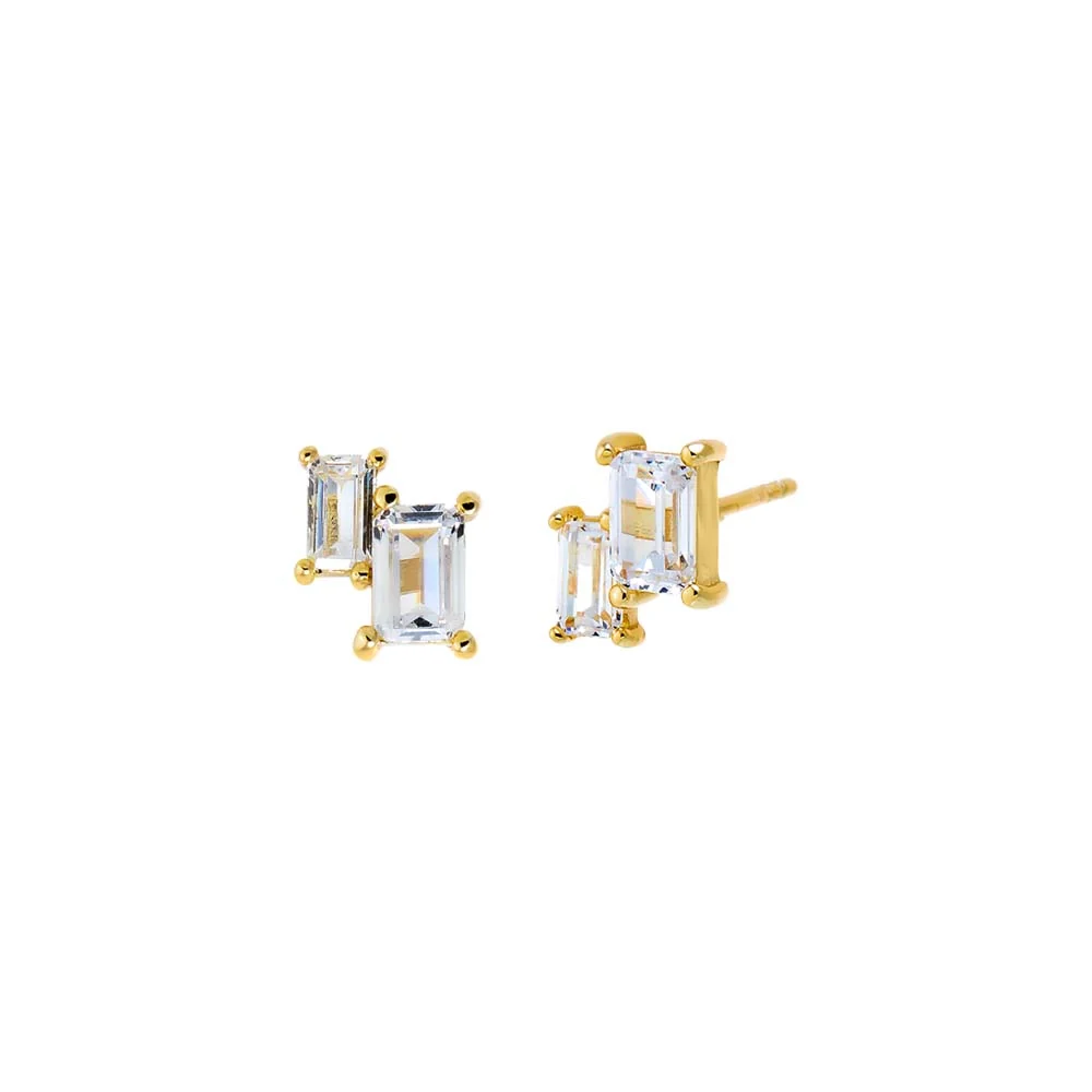 CZ Double Baguette Stud Earring