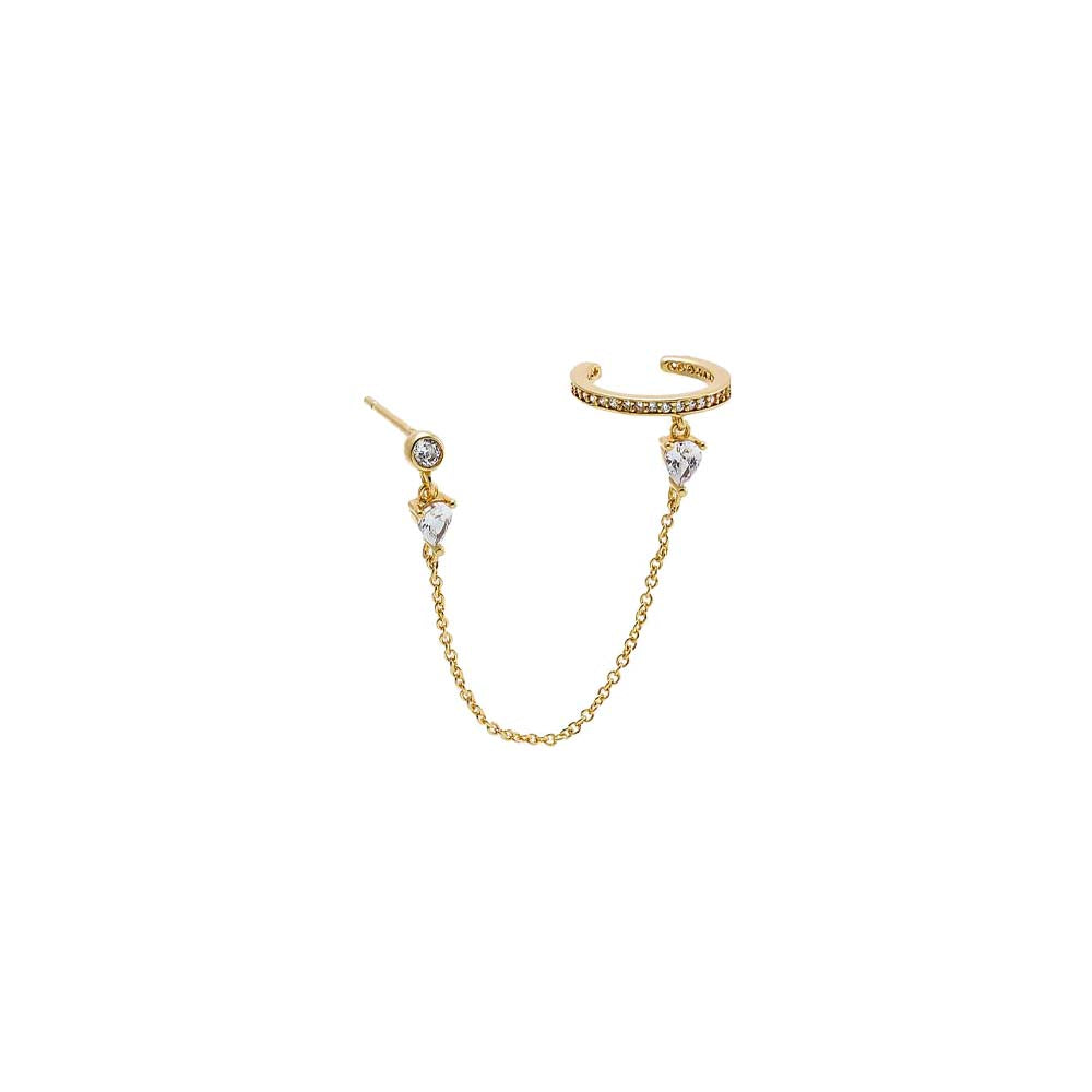 CZ Dainty Chain Stud X Ear Cuff