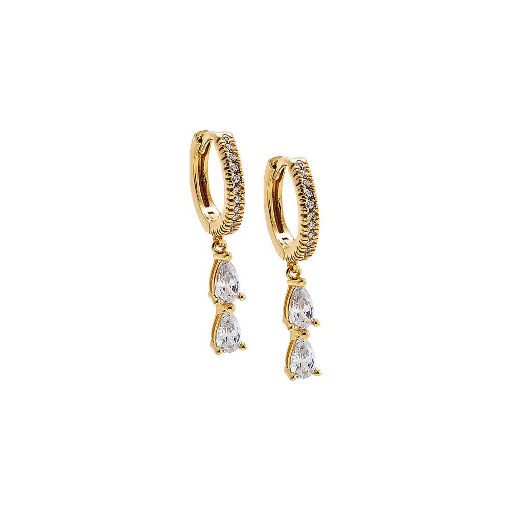 Double CZ Pear Drop Huggie Earring