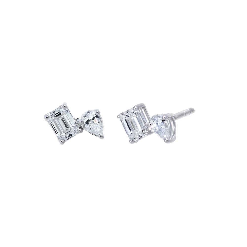 Lab Grown Diamond Emerald & Pear Stud Earring 14K