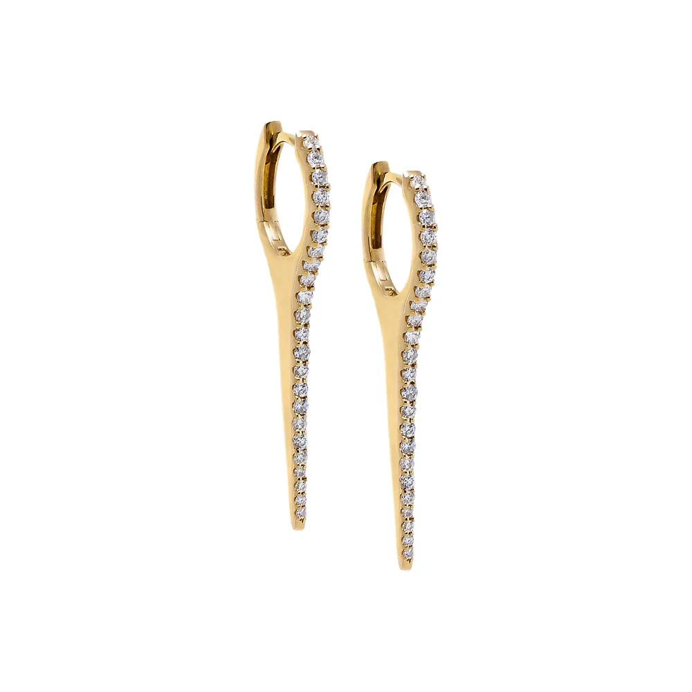 Diamond Pave Large Elongated Spike Huggie Earring 14K