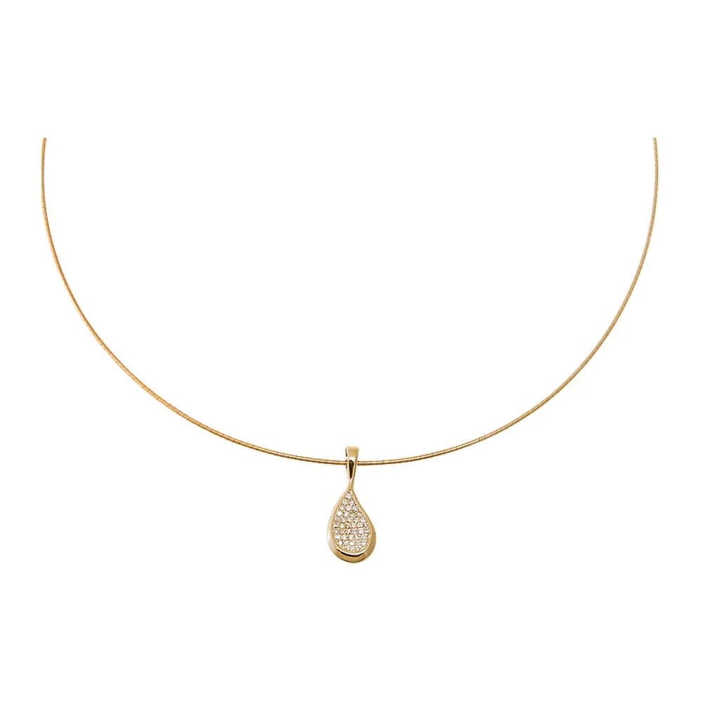 Diamond Pave Curved Pear Omega Chain Necklace 14K
