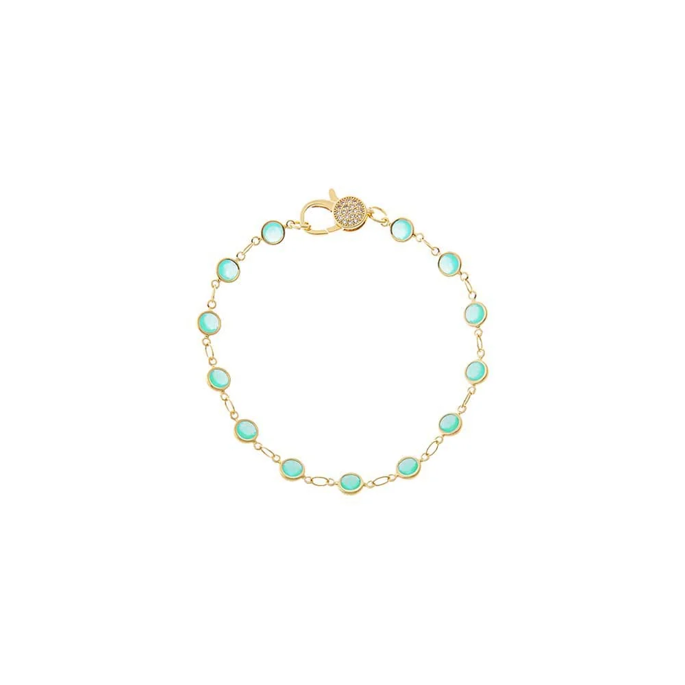Aqua Green Station Pave Lobster Clasp Link Chain Bracelet