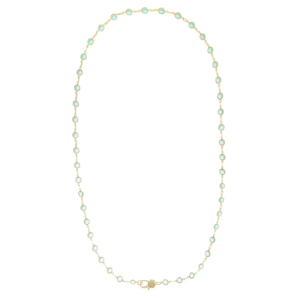 Aqua Green Station Pave Lobster Clasp Link Chain Necklace