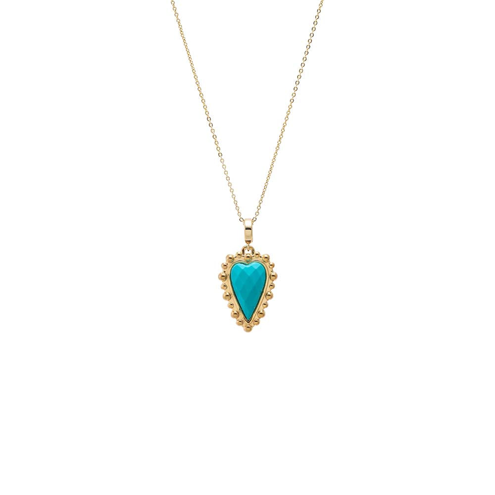 Natural Stone Elongated Heart Beaded Necklace