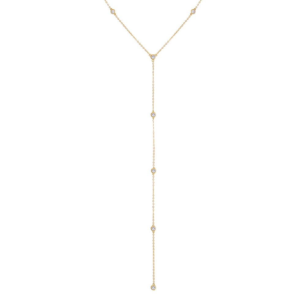 CZ Multi Bezel Station Lariat Necklace