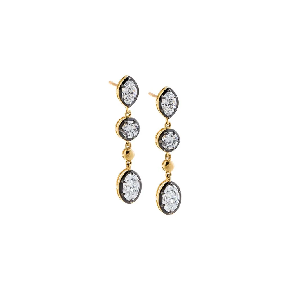 Lab Grown Diamond Marquise/Oval Encased Bezel Dangle Stud Earring 14K