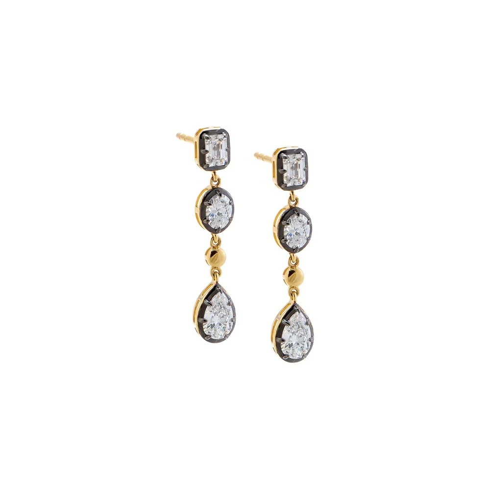 Lab Grown Diamond Pear/Emerald Encased Bezel Dangle Stud Earring 14K