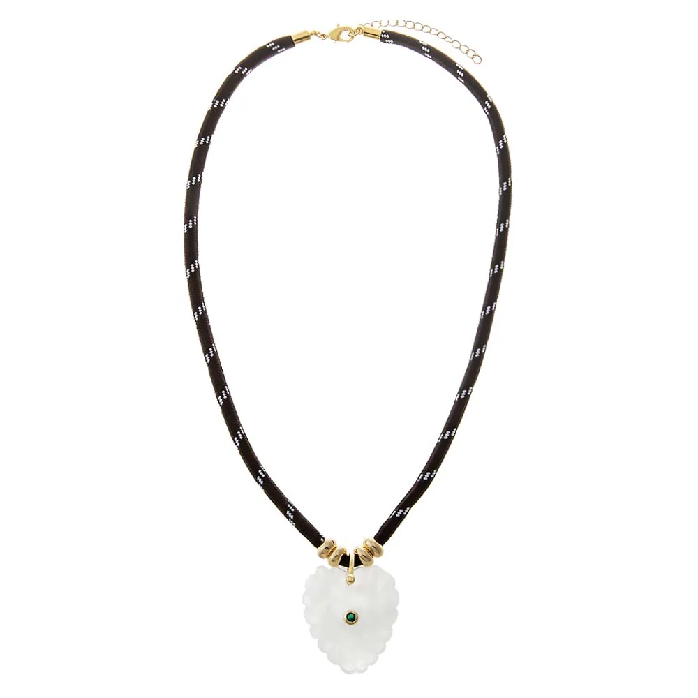 MOP Heart Natural Stone Dark Brown Rope Necklace