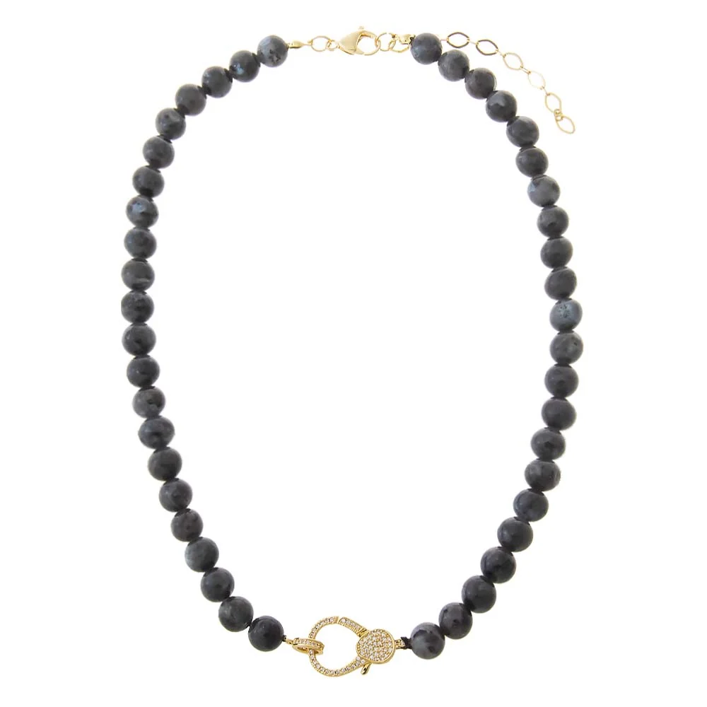 Black Labradorite Natural Stone Pave Lobster Clasp Necklace