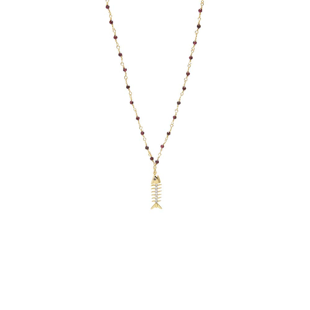 CZ Fishbone with Extra Long Beaded Chain Necklace